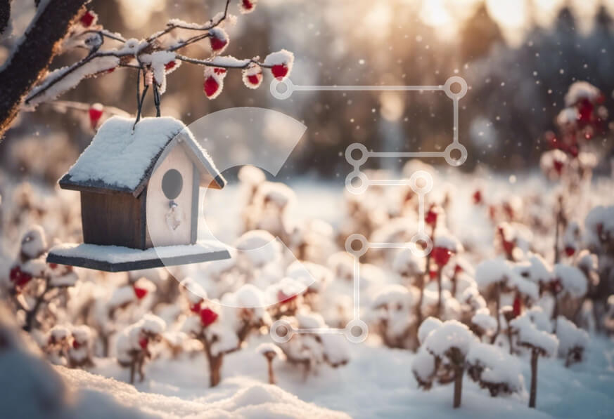 Intra Συλλεκτικό Ξύλινο Παζλ Plywood  4mm - Χιονισμένο Birdhouse σε ένα χιονισμένο χωράφι Σε Ξύλινο Κουτί - Διαστάσεις: 10x10 cm – 25 κομμάτια - Image 1
