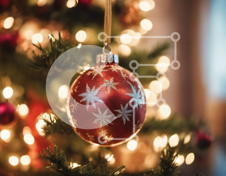 Intra Συλλεκτικό Ξύλινο Παζλ Plywood  4mm - Κόκκινο χριστουγεννιάτικο στολίδι με λευκά αστέρια σε ένα χριστουγεννιάτικο δέντρο Σε Ξύλινο Κουτί - Διαστάσεις: 10x10 cm – 25 κομμάτια