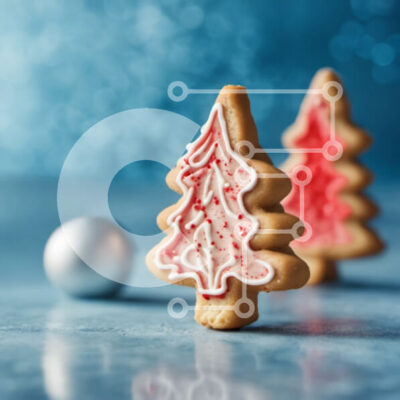 Intra Συλλεκτικό Ξύλινο Παζλ Plywood  4mm - Δέντρα μπισκότων με κόκκινο και λευκό γλάσο σε μπλε επιφάνεια Σε Ξύλινο Κουτί - Διαστάσεις: 10x10 cm – 25 κομμάτια - Image 1