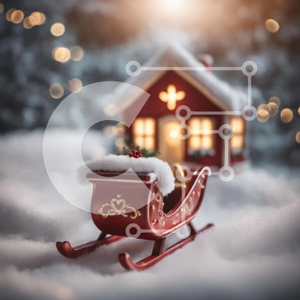 Intra Συλλεκτικό Ξύλινο Παζλ Plywood  4mm - Εορταστική σκηνή διακοπών με διακοσμημένο έλκηθρο και σπίτι Σε Ξύλινο Κουτί - Διαστάσεις: 10x10 cm – 25 κομμάτια