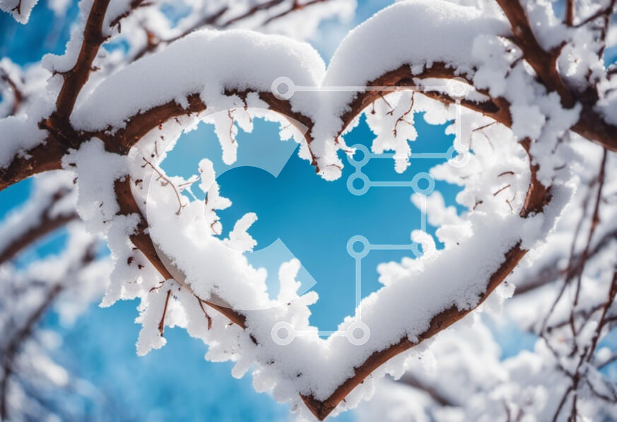 Intra Συλλεκτικό Ξύλινο Παζλ Plywood  4mm - Χιονισμένο κλαδί δέντρου σε σχήμα καρδιάς με μπλε ουρανό Σε Ξύλινο Κουτί - Διαστάσεις: 10x10 cm – 25 κομμάτια