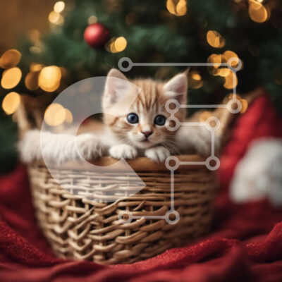 Intra Συλλεκτικό Ξύλινο Παζλ Plywood  4mm - Αξιολάτρευτο πορτοκαλί γατάκι με χριστουγεννιάτικο δέντρο Σε Ξύλινο Κουτί - Διαστάσεις: 10x10 cm – 25 κομμάτια - Image 1