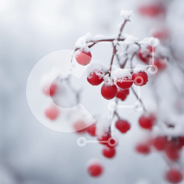 Intra Συλλεκτικό Ξύλινο Παζλ Plywood  4mm - Κλάδος κόκκινων μούρων καλυμμένο με χιόνι Σε Ξύλινο Κουτί - Διαστάσεις: 10x10 cm – 25 κομμάτια