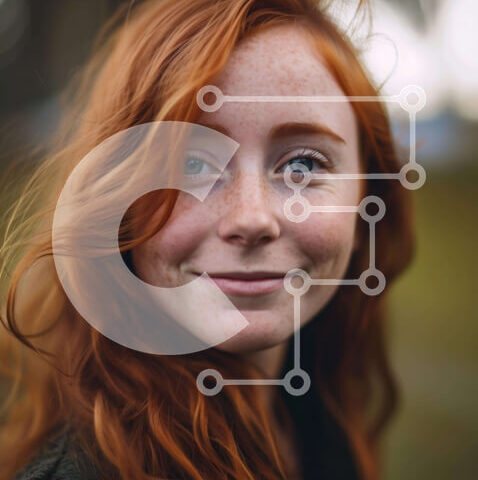 Intra Συλλεκτικό Ξύλινο Παζλ Plywood 4mm - Ευτυχισμένη νεαρή γυναίκα με κόκκινα μαλλιά και μπλε μάτια που χαμογελά για την κάμερα Σε Ξύλινο Κουτί - Διαστάσεις Puzzle: 10x10 cm – 25 κομμάτια - Image 1