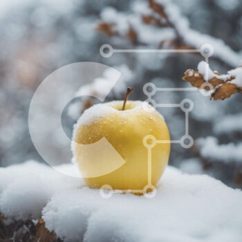 Intra Συλλεκτικό Ξύλινο Παζλ Plywood  4mm - Φρέσκο ​​κίτρινο μήλο καλυμμένο στο χιόνι Σε Ξύλινο Κουτί - Διαστάσεις: 10x10 cm – 25 κομμάτια - Image 1