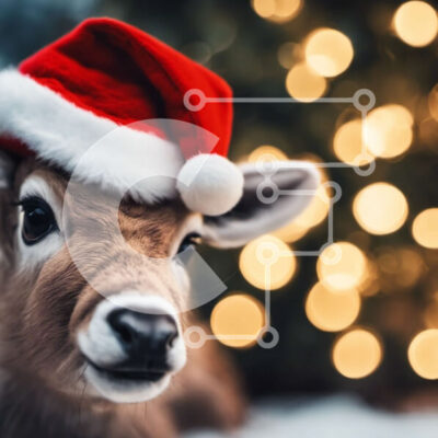 Intra Συλλεκτικό Ξύλινο Παζλ Plywood  4mm - Εορταστικό ελάφι με καπέλο Άγιου Βασίλη Σε Ξύλινο Κουτί - Διαστάσεις: 10x10 cm – 25 κομμάτια - Image 1