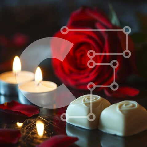 Intra Συλλεκτικό Ξύλινο Παζλ Plywood 4mm - Ρομαντικό κόκκινο τριαντάφυλλο και κεριά με ζαχαρωτά λευκής σοκολάτας Σε Ξύλινο Κουτί - Διαστάσεις Puzzle: 10x10 cm – 25 κομμάτια - Image 1