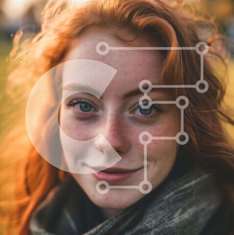 Intra Συλλεκτικό Ξύλινο Παζλ Plywood  4mm - Κοκκινομάλλα γυναίκα που χαμογελά σε εξωτερικούς χώρους Σε Ξύλινο Κουτί - Διαστάσεις Puzzle: 10x10 cm – 25 κομμάτια - Image 1