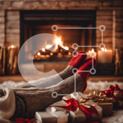 Intra Συλλεκτικό Ξύλινο Παζλ Plywood 4mm - Άτομο που γιορτάζει την περίοδο των διακοπών δίπλα στο τζάκι Σε Ξύλινο Κουτί - Διαστάσεις: 10x10 cm – 25 κομμάτια - Image 1