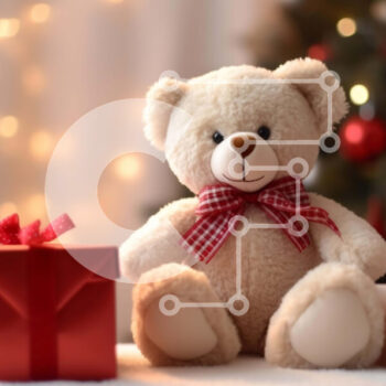 Intra Συλλεκτικό Ξύλινο Παζλ Plywood  4mm - Αρκουδάκι και κουτιά δώρων με φόντο το χριστουγεννιάτικο δέντρο Σε Ξύλινο Κουτί - Διαστάσεις: 10x10 cm – 25 κομμάτια - Image 1