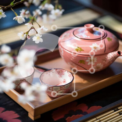 Intra Συλλεκτικό Ξύλινο Παζλ Plywood 4mm - Ροζ τσαγιέρα και φλιτζάνια με δίσκο ασιατικού στιλ και λουλούδια Σε Ξύλινο Κουτί - Διαστάσεις: 10x10 cm – 25 κομμάτια - Image 1