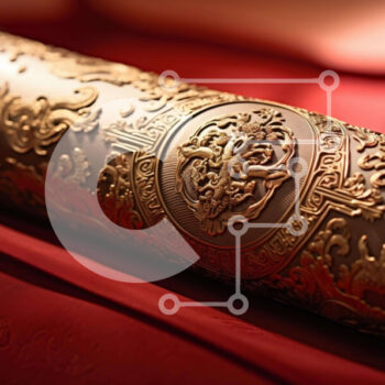 Intra Συλλεκτικό Ξύλινο Παζλ Plywood  4mm - Περίτεχνος χρυσός κύλινδρος σε κόκκινο πανί Σε Ξύλινο Κουτί - Διαστάσεις Puzzle: 10x10 cm – 25 κομμάτια - Image 1