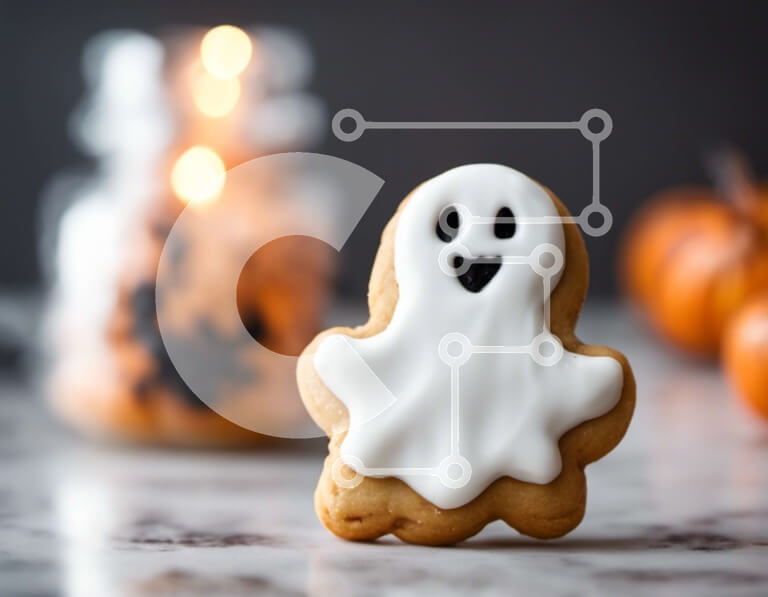 Intra Συλλεκτικό Ξύλινο Παζλ Plywood  4mm - Μπισκότο σε σχήμα φαντάσματος σε διακοσμήσεις τραπεζιού αποκριών Σε Ξύλινο Κουτί - Διαστάσεις Puzzle: 10x10 cm – 25 κομμάτια