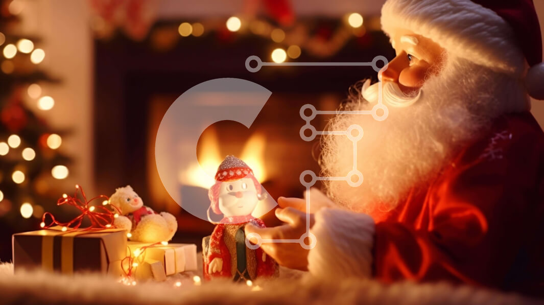 Intra Συλλεκτικό Ξύλινο Παζλ Plywood  4mm - Άγιος Βασίλης μπροστά από τζάκι με δώρα και διακοσμητικά Σε Ξύλινο Κουτί - Διαστάσεις: 10x10 cm – 25 κομμάτια