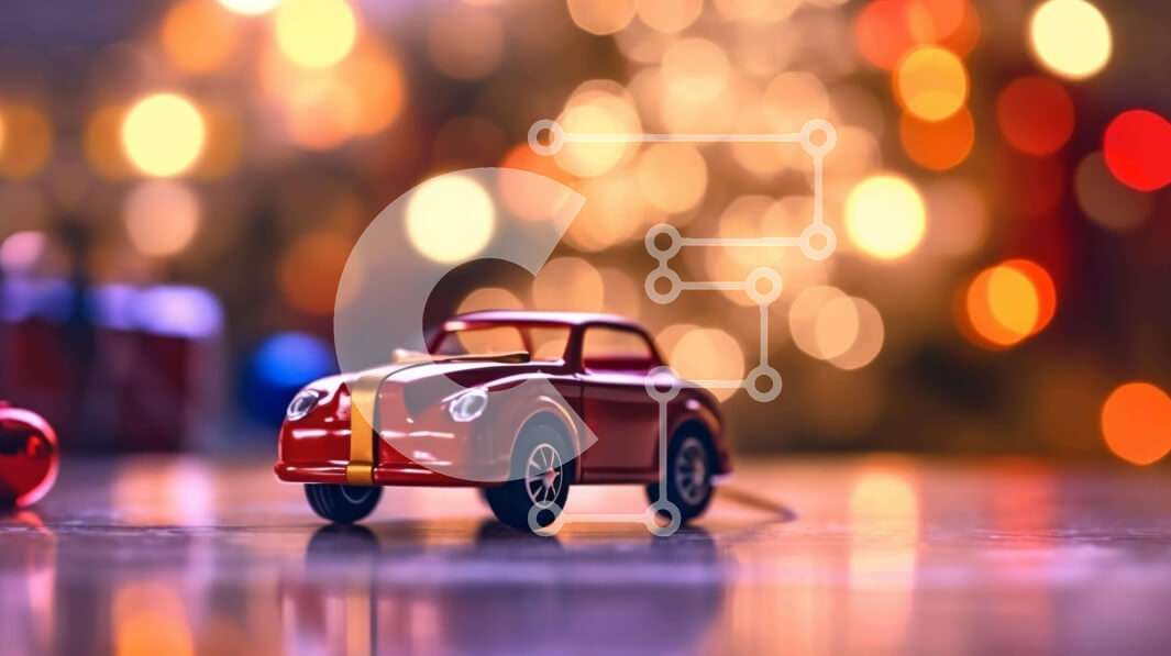 Intra Συλλεκτικό Ξύλινο Παζλ Plywood  4mm - Κόκκινο παιχνίδι αυτοκινήτου και κουτιά δώρων με φώτα στο φόντο Σε Ξύλινο Κουτί - Διαστάσεις Puzzle: 10x10 cm – 25 κομμάτια