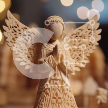 Intra Συλλεκτικό Ξύλινο Παζλ Plywood  4mm - Ξύλινο ειδώλιο αγγέλου με φώτα γύρω Σε Ξύλινο Κουτί - Διαστάσεις Puzzle: 10x10 cm – 25 κομμάτια - Image 1
