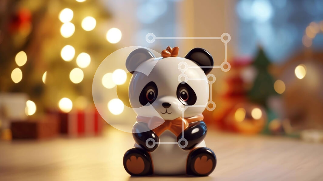 Intra Συλλεκτικό Ξύλινο Παζλ Plywood  4mm - Ειδώλιο αρκούδας Panda μπροστά από το χριστουγεννιάτικο δέντρο Σε Ξύλινο Κουτί - Διαστάσεις Puzzle: 10x10 cm – 25 κομμάτια