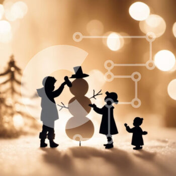 Intra Συλλεκτικό Ξύλινο Παζλ Plywood  4mm - Σιλουέτα των παιδιών που παίζουν με ειδώλια χιονάνθρωπου στο χιόνι Σε Ξύλινο Κουτί - Διαστάσεις Puzzle: 10x10 cm – 25 κομμάτια - Image 1