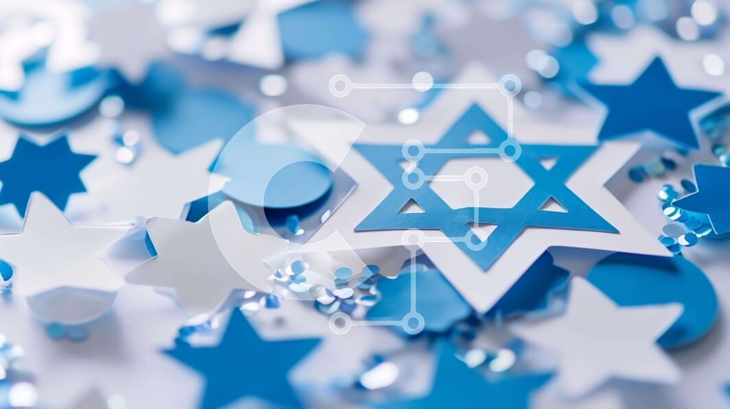 Intra Συλλεκτικό Ξύλινο Παζλ Plywood  4mm - Γαλανόλευκο αστέρι Hanukkah με κομφετί Σε Ξύλινο Κουτί - Διαστάσεις: 10x10 cm – 25 κομμάτια