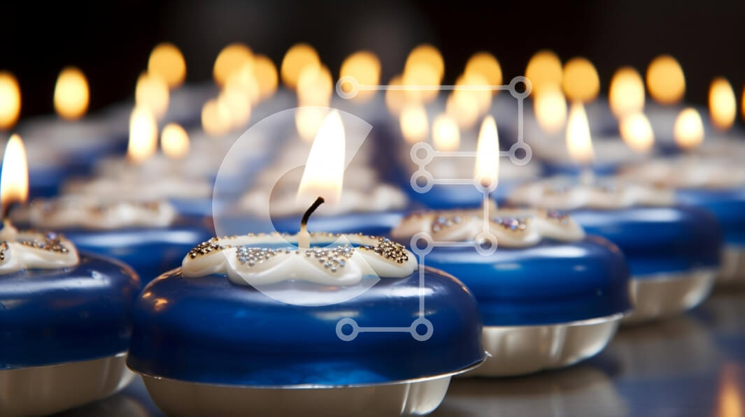 Intra Συλλεκτικό Ξύλινο Παζλ Plywood  4mm - Ομάδα γαλανόλευκων κηροπήγια με αναμμένα κεριά Σε Ξύλινο Κουτί - Διαστάσεις Puzzle: 10x10 cm – 25 κομμάτια