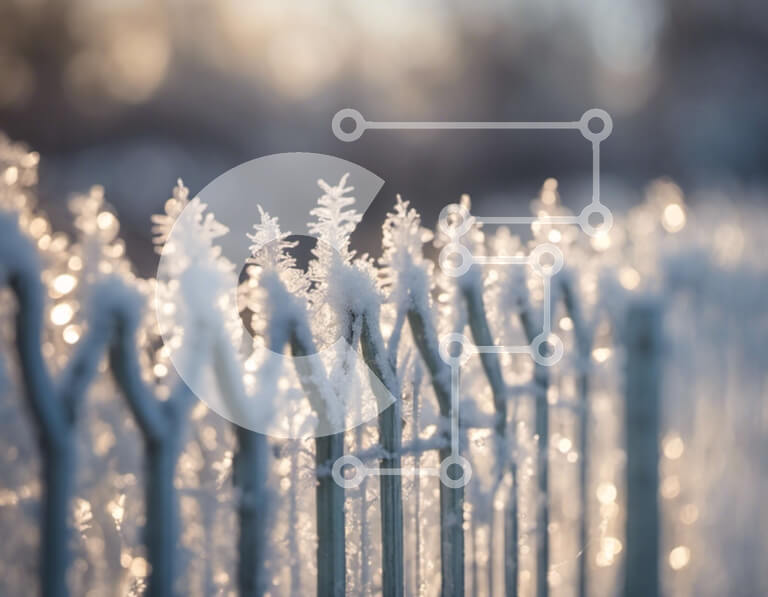 Intra Συλλεκτικό Ξύλινο Παζλ Plywood  4mm - Χειμερινός φράκτης καλυμμένος με κρυστάλλους πάγου και νιφάδες χιονιού Σε Ξύλινο Κουτί - Διαστάσεις Puzzle: 10x10 cm – 25 κομμάτια