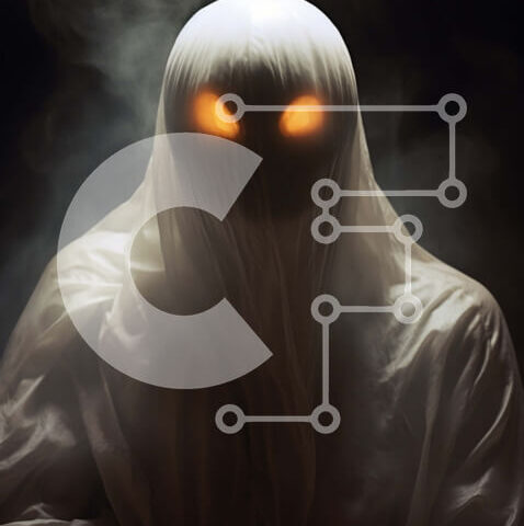 Intra Συλλεκτικό Ξύλινο Παζλ Plywood  4mm - Απόκοσμο φάντασμα με λαμπερά πορτοκαλί μάτια στο σκοτάδι Σε Ξύλινο Κουτί - Διαστάσεις: 10x10 cm – 25 κομμάτια - Image 1