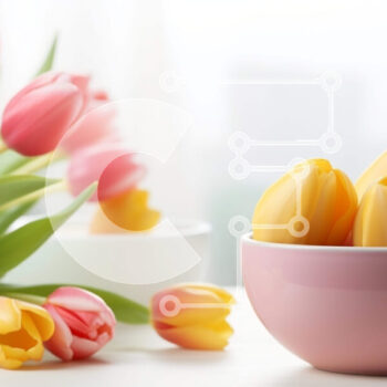 Intra Συλλεκτικό Ξύλινο Παζλ Plywood  4mm - Σύνθεση τουλίπας με θέμα το Πάσχα σε ροζ μπολ Σε Ξύλινο Κουτί - Διαστάσεις Puzzle: 10x10 cm – 25 κομμάτια - Image 1