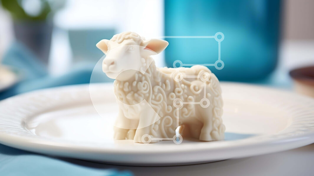 Intra Συλλεκτικό Ξύλινο Παζλ Plywood  4mm - Λευκό πιάτο με διακοσμητικό ειδώλιο προβάτου στο τραπέζι Σε Ξύλινο Κουτί - Διαστάσεις: 10x10 cm – 25 κομμάτια