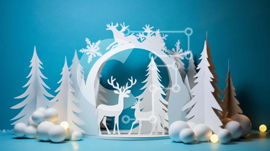 Intra Συλλεκτικό Ξύλινο Παζλ Plywood  4mm - Γιορτινή διακόσμηση με ελάφια και πεύκα Σε Ξύλινο Κουτί - Διαστάσεις: 10x10 cm – 25 κομμάτια