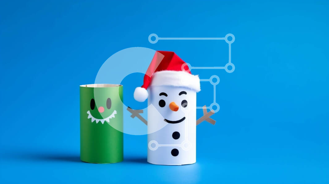 Intra Συλλεκτικό Ξύλινο Παζλ Plywood  4mm - Ανακυκλωμένα Χριστουγεννιάτικα Διακοσμητικά - Σωλήνες από χαρτόνι χιονάνθρωπος και καπέλο Άγιου Βασίλη Σε Ξύλινο Κουτί - Διαστάσεις Puzzle: 10x10 cm – 25 κομμάτια