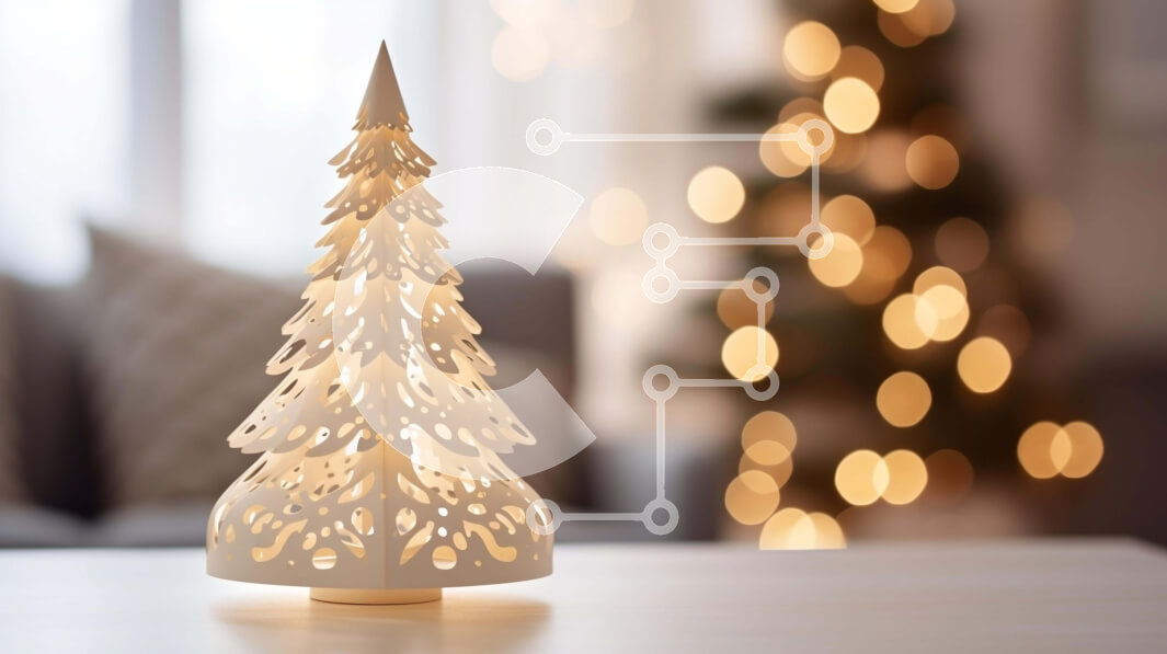 Intra Συλλεκτικό Ξύλινο Παζλ Plywood  4mm - Λευκό χριστουγεννιάτικο δέντρο με πολύχρωμα στολίδια Σε Ξύλινο Κουτί - Διαστάσεις: 10x10 cm – 25 κομμάτια