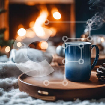 Intra Συλλεκτικό Ξύλινο Παζλ Plywood  4mm - Μπλε κούπα καφέ με ατμό δίπλα στο τζάκι Σε Ξύλινο Κουτί - Διαστάσεις Puzzle: 10x10 cm – 25 κομμάτια - Image 1