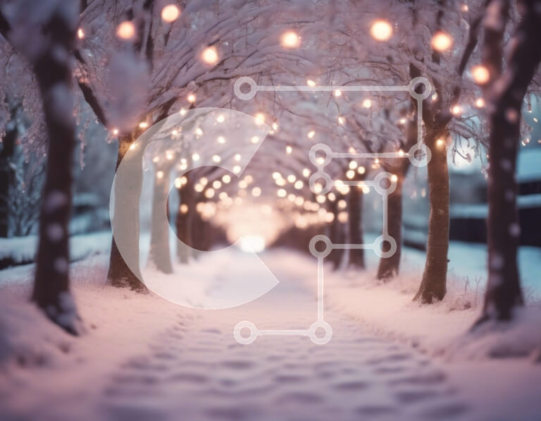 Intra Συλλεκτικό Ξύλινο Παζλ Plywood  4mm - Χιονισμένο μονοπάτι με φώτα χορδών Σε Ξύλινο Κουτί - Διαστάσεις Puzzle: 10x10 cm – 25 κομμάτια