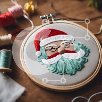 Intra Συλλεκτικό Ξύλινο Παζλ Plywood  4mm - Τσέρκι κεντήματος Άγιου Βασίλη σε ξύλινο τραπέζι Σε Ξύλινο Κουτί - Διαστάσεις Puzzle: 10x10 cm – 25 κομμάτια - Image 1