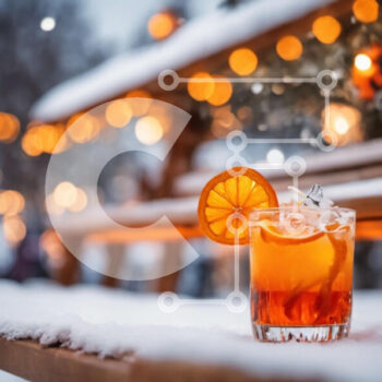 Intra Συλλεκτικό Ξύλινο Παζλ Plywood  4mm - Ποτό πορτοκαλιού σε χιονισμένο πάγκο με φώτα στο φόντο Σε Ξύλινο Κουτί - Διαστάσεις Puzzle: 10x10 cm – 25 κομμάτια - Image 1