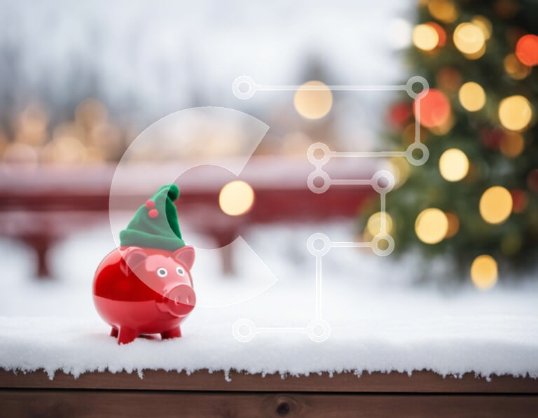 Intra Συλλεκτικό Ξύλινο Παζλ Plywood  4mm - Κόκκινος κουμπαράς με χριστουγεννιάτικο δέντρο στο χιόνι Σε Ξύλινο Κουτί - Διαστάσεις Puzzle: 10x10 cm – 25 κομμάτια