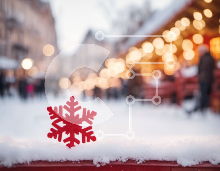 Intra Συλλεκτικό Ξύλινο Παζλ Plywood  4mm - Κόκκινη νιφάδα χιονιού στο χιόνι σε αστικό περιβάλλον Σε Ξύλινο Κουτί - Διαστάσεις Puzzle: 10x10 cm – 25 κομμάτια