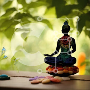 Intra Συλλεκτικό Ξύλινο Παζλ Plywood  4mm - Πολύχρωμο άγαλμα του Βούδα σε εξωτερικό ξύλινο τραπέζι Σε Ξύλινο Κουτί - Διαστάσεις Puzzle: 10x10 cm – 25 κομμάτια