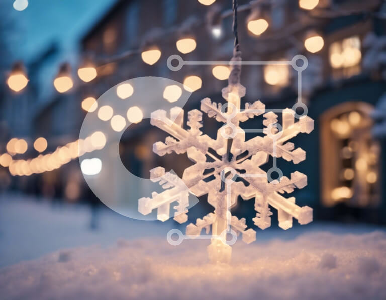 Intra Συλλεκτικό Ξύλινο Παζλ Plywood  4mm - Εορταστικές διακοσμήσεις με νιφάδες χιονιού σε μια χειμερινή χώρα των θαυμάτων Σε Ξύλινο Κουτί - Διαστάσεις Puzzle: 10x10 cm – 25 κομμάτια