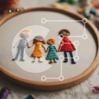 Intra Συλλεκτικό Ξύλινο Παζλ Plywood  4mm - Έργο τέχνης με τσέρκι κεντήματος με ανθρώπους που κρατούν τα χέρια Σε Ξύλινο Κουτί - Διαστάσεις Puzzle: 10x10 cm – 25 κομμάτια - Image 1