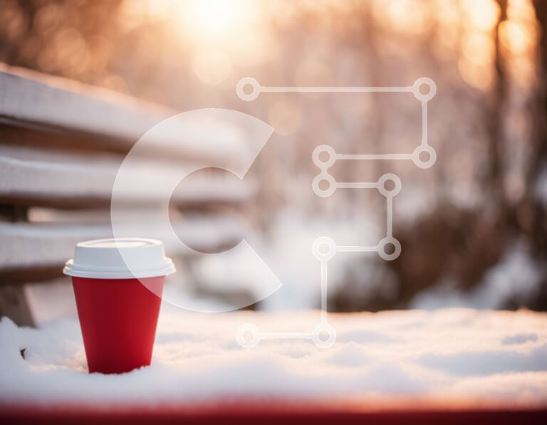 Intra Συλλεκτικό Ξύλινο Παζλ Plywood  4mm - Κόκκινο φλιτζάνι καφέ στο χιόνι με υπαίθριο πάγκο Σε Ξύλινο Κουτί - Διαστάσεις: 10x10 cm – 25 κομμάτια