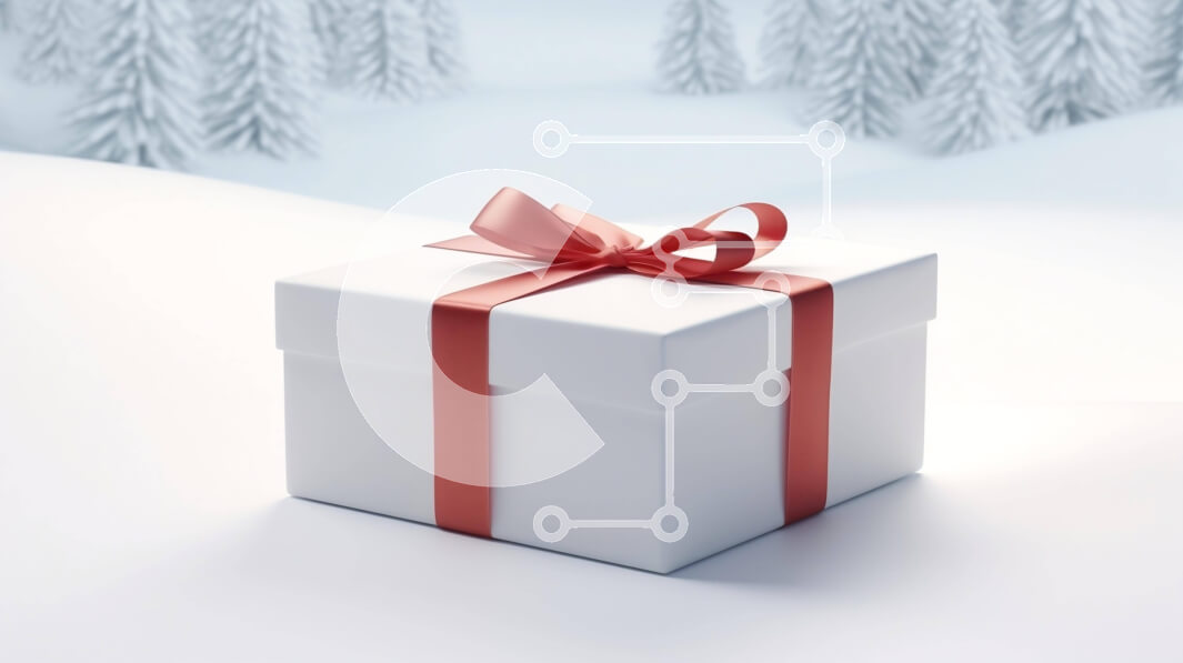 Intra Συλλεκτικό Ξύλινο Παζλ Plywood  4mm - Λευκό κουτί δώρου με κόκκινη κορδέλα σε χιονισμένα δέντρα Σε Ξύλινο Κουτί - Διαστάσεις Puzzle: 10x10 cm – 25 κομμάτια