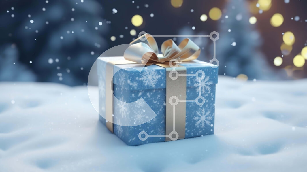 Intra Συλλεκτικό Ξύλινο Παζλ Plywood  4mm - Εορταστικό κουτί δώρου σε φόντο νιφάδες χιονιού Σε Ξύλινο Κουτί - Διαστάσεις: 10x10 cm – 25 κομμάτια