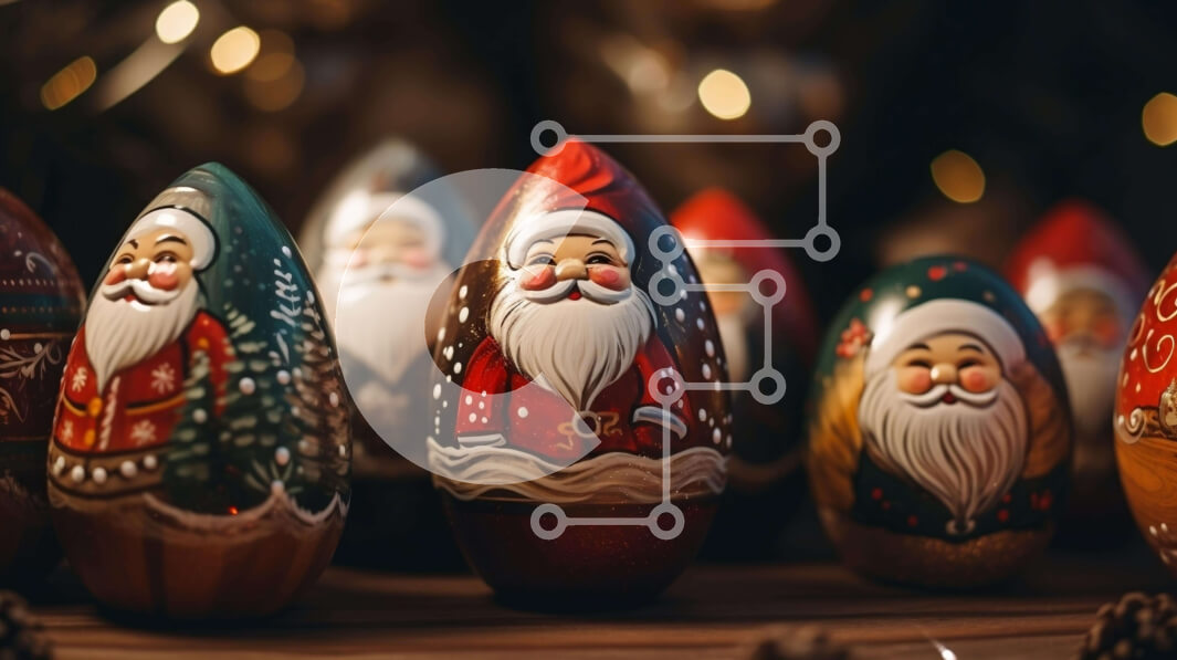 Intra Συλλεκτικό Ξύλινο Παζλ Plywood  4mm - Ομάδα βαμμένα ξύλινα αυγά με ειδώλια Άγιου Βασίλη Σε Ξύλινο Κουτί - Διαστάσεις: 10x10 cm – 25 κομμάτια