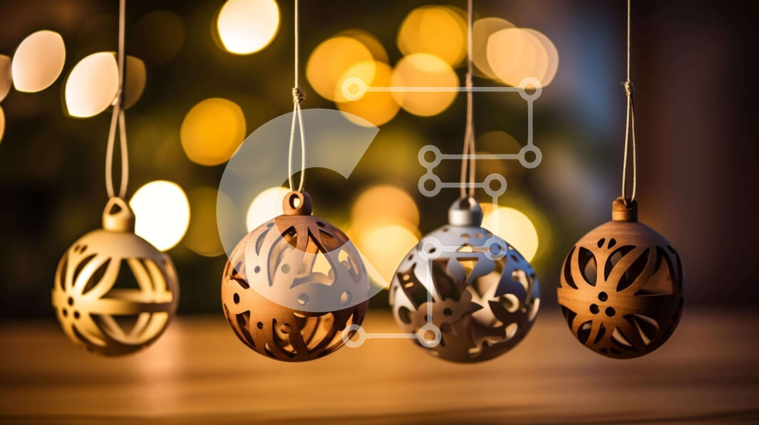 Intra Συλλεκτικό Ξύλινο Παζλ Plywood  4mm - Γιορτινά Χριστουγεννιάτικα στολίδια σε ξύλινο τραπέζι Σε Ξύλινο Κουτί - Διαστάσεις: 10x10 cm – 25 κομμάτια