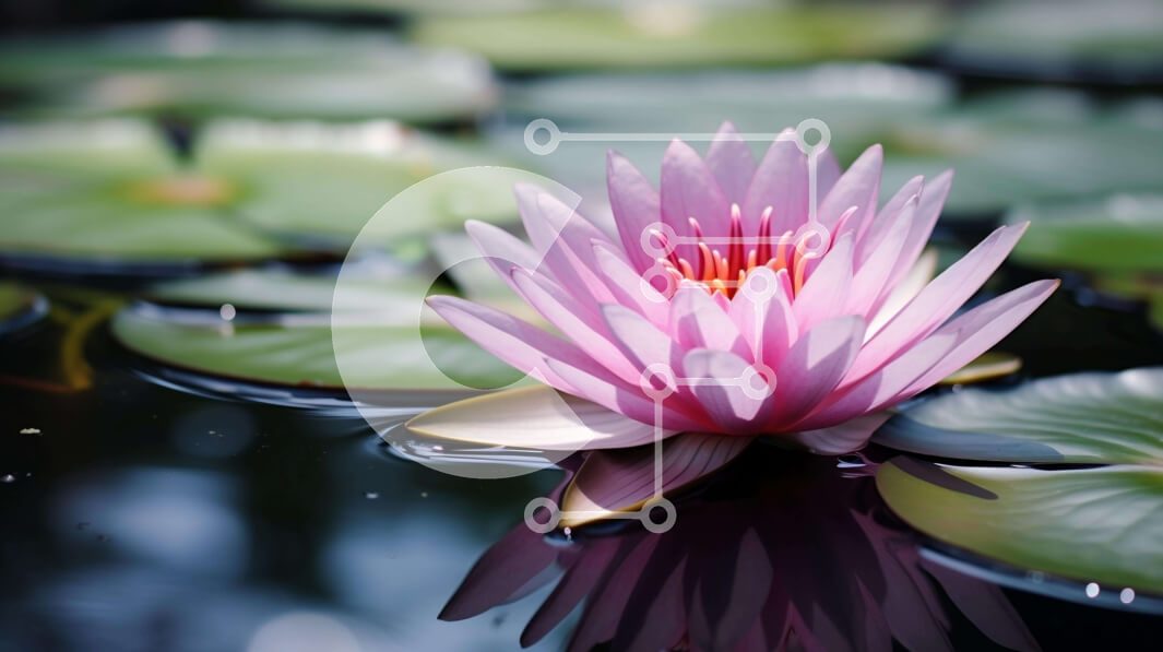 Intra Συλλεκτικό Ξύλινο Παζλ Plywood  4mm - Ροζ νούφαρο σε λίμνη με πράσινα φύλλα Σε Ξύλινο Κουτί - Διαστάσεις: 10x10 cm – 25 κομμάτια