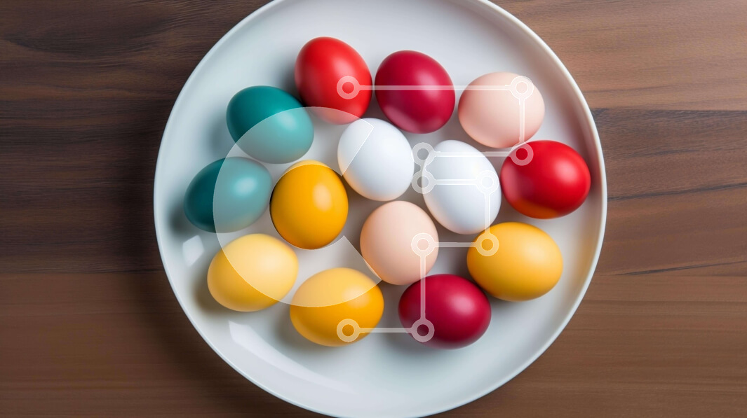 Intra Συλλεκτικό Ξύλινο Παζλ Plywood  4mm - Ζωηρόχρωμα αυγά Πάσχας σε ένα άσπρο πιάτο Σε Ξύλινο Κουτί - Διαστάσεις Puzzle: 10x10 cm – 25 κομμάτια