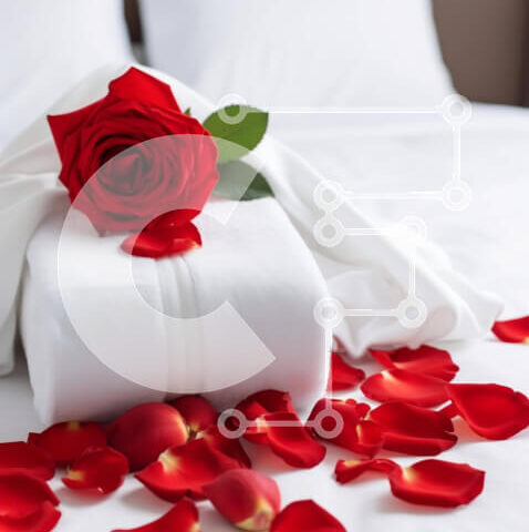 Intra Συλλεκτικό Ξύλινο Παζλ Plywood  4mm - Ρομαντικό υπνοδωμάτιο με λευκό κρεβάτι και ροδοπέταλα Σε Ξύλινο Κουτί - Διαστάσεις Puzzle: 10x10 cm – 25 κομμάτια - Image 1