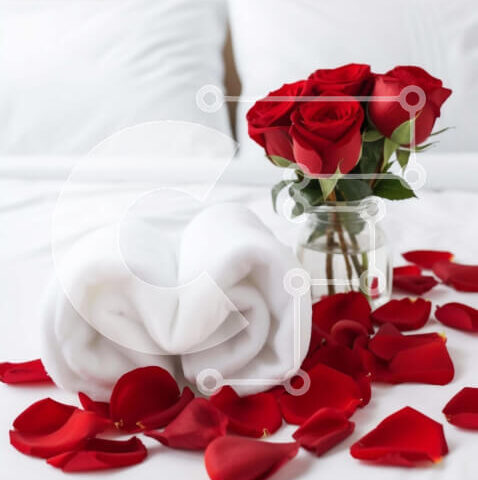 Intra Συλλεκτικό Ξύλινο Παζλ Plywood  4mm - Ρομαντική διακόσμηση κρεβατιού με κόκκινα τριαντάφυλλα και ροδοπέταλα Σε Ξύλινο Κουτί - Διαστάσεις Puzzle: 10x10 cm – 25 κομμάτια - Image 1