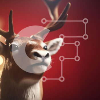 Intra Συλλεκτικό Ξύλινο Παζλ Plywood  4mm - Διακόσμηση κεφαλιού ελαφιού με χριστουγεννιάτικα φωτάκια σε πορτοκαλί φόντο Σε Ξύλινο Κουτί - Διαστάσεις Puzzle: 10x10 cm – 25 κομμάτια - Image 1